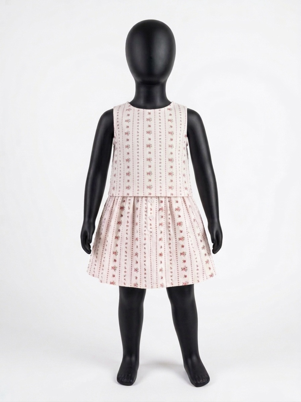 Sleeveless Pink Floral Stripe Kids Dress